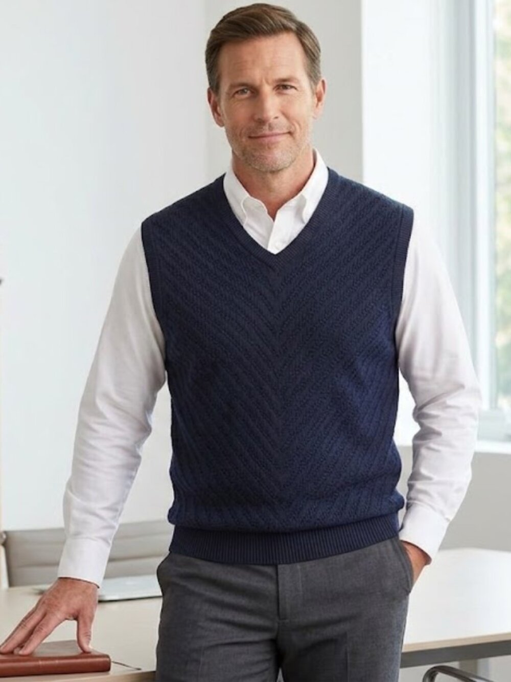 Roundtree & Yorke Men's Navy Blue V-Neck Knit Sweater Vest Size 2XL NWT